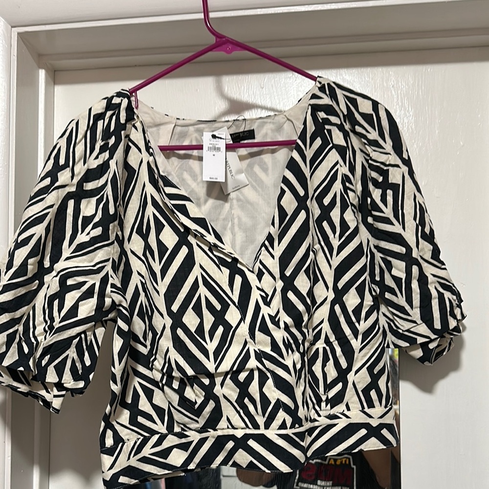 Banana Republic Black and White Wide Leg Wrap  Top and Wide Leg Pants